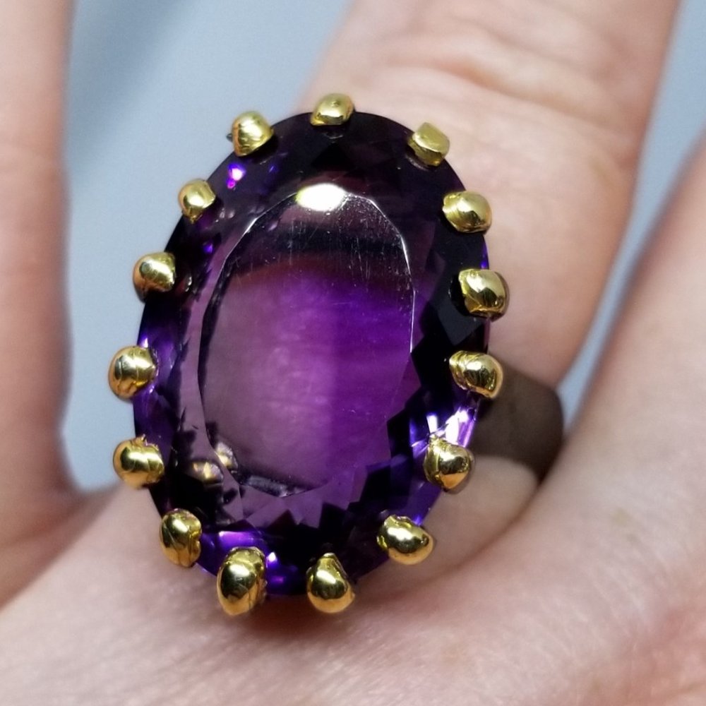 Genuine 24 carat natural amethyst, sterling ring